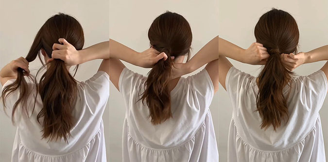 6 cách buộc tóc, búi tóc không cần dây 3