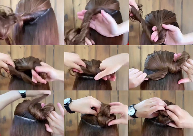 6 cách buộc tóc, búi tóc không cần dây 4