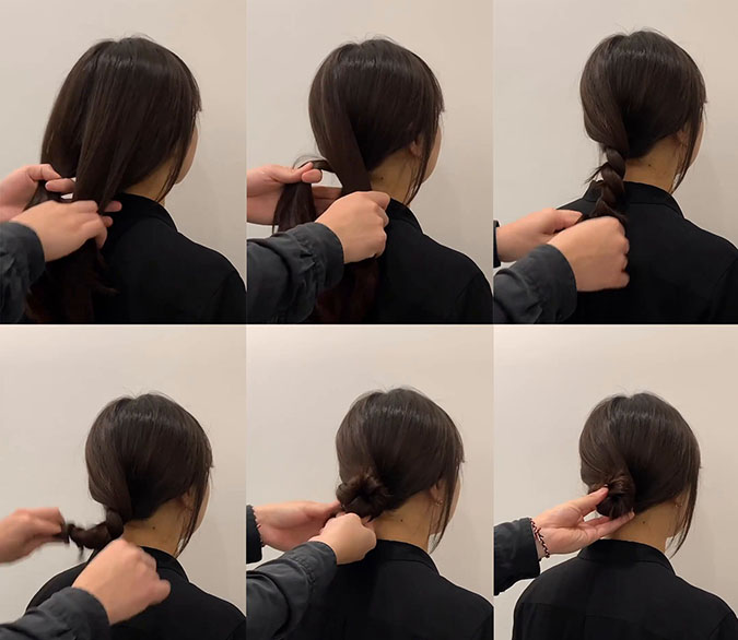 6 cách buộc tóc, búi tóc không cần dây 6